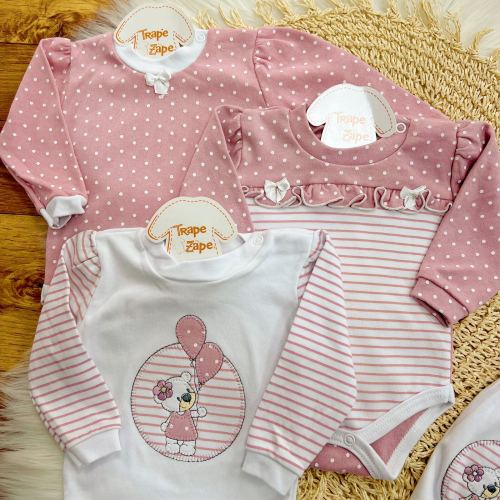 Kit 6 Peças - Ursinha com Balões - Rose  Branco