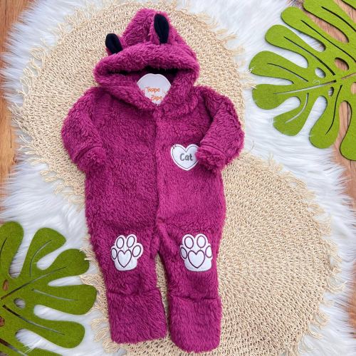 Macacão de Pelinho Sherpa Cat com Capuz - Violeta