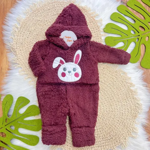 Macacão de Pelinho Sherpa Coelhinha com Capuz - Bordo