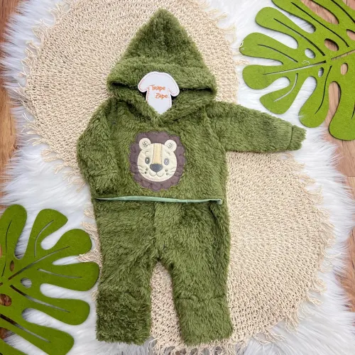 Macacão de Pelinho Sherpa Leão com Capuz - Petutinha