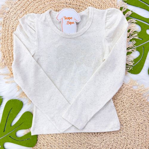   Conj. Blusa Manga Longa de Linho com Laço de Strass e Calça de Moletom - Areia e Rose