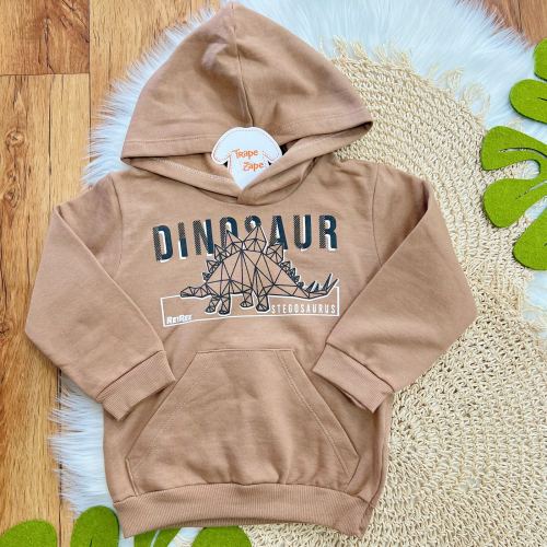  Conj. Casaco Dinossaur com Capuz e Calça de Moletom - Marrom e Preto