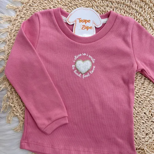 Conj. Blusa I Shine I Smile e Short Saia Corações em Plush - Rosa