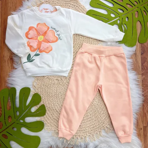 Conj. Casaco Sweet Girl e Calça de Moletom - salmão