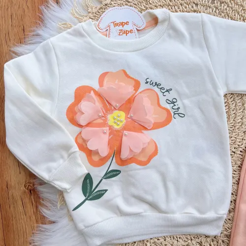 Conj. Casaco Sweet Girl e Calça de Moletom - salmão