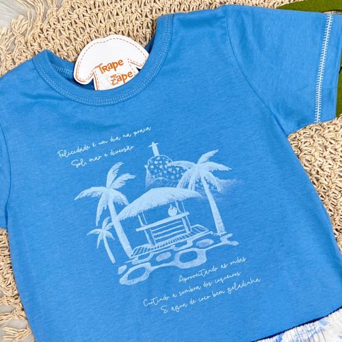 Conj. Camiseta Aproveitando as Ondas e Bermuda - Azul Claro
