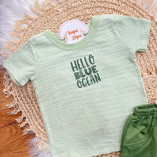 Conj. Camiseta Hello Blue Ocean e Bermuda - Verde