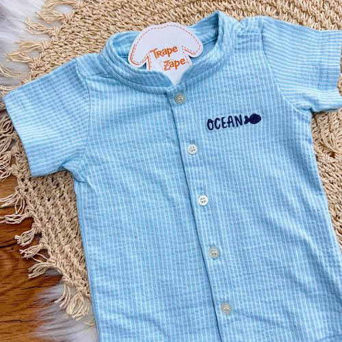 Conj. Camisa Ocean e Bermuda Listrada - Azul Claro
