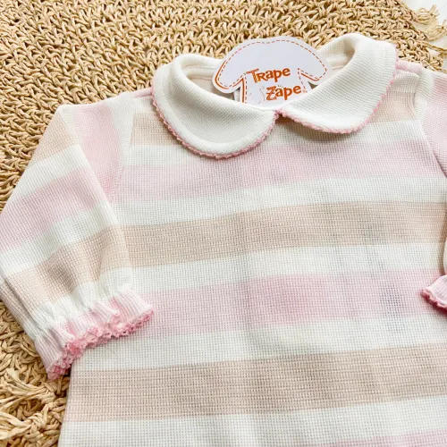 Macacão Tricotil (Tricot 100% Algodão) com Gola e Estampa Digital - Off White com Napolitano
