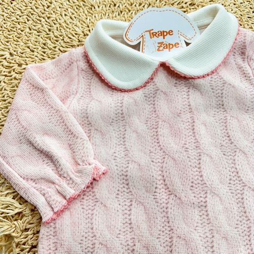  Macacão Tricotil (Tricot 100% Algodão) com Gola e Estampa Digital - Rose com Trança Naútica