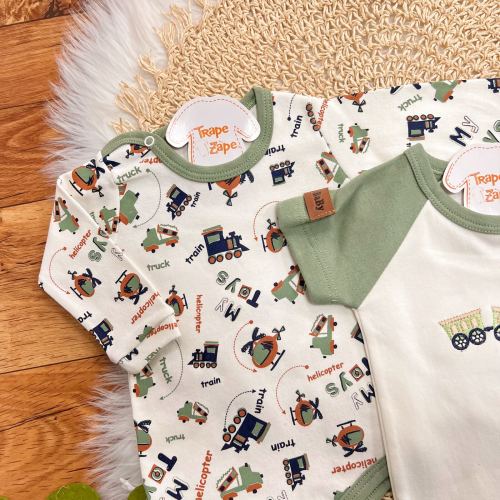Conj. de Malha 3 peças - Trenzinho - Verde e Off White