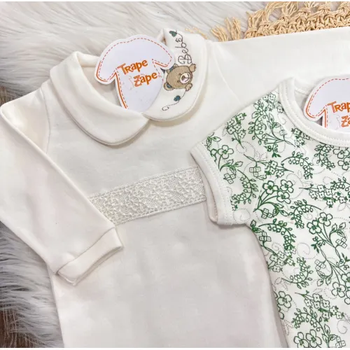 Conj. de Malha 3 peças - Ursa Bebê - Off White e Verde