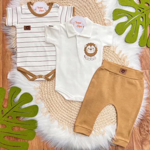 Conj. de Malha 3 peças - Leão com Jubinha - Caramelo e Off White