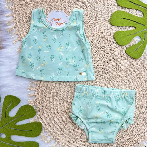 Conj. Blusa e Tapa Fralda Florzinhas com Abelhas - Verde