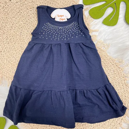 Vestido Manga Curta com Brilhos - Azul Marinho