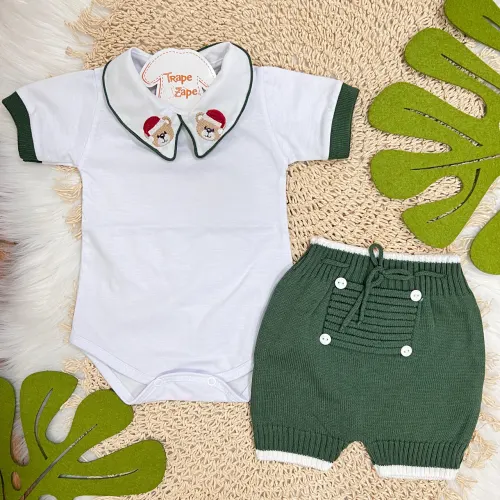  Conjunto de Linha Ursinho de Natal - Verde