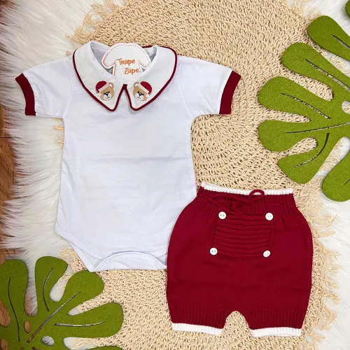  Conjunto de Linha Ursinho de Natal - Vermelho