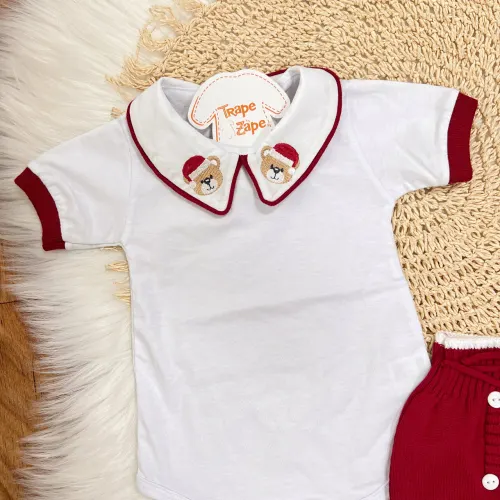  Conjunto de Linha Ursinho de Natal - Vermelho