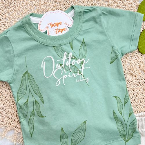 Conj. Camiseta Outdoor Spirit e Bermuda em Linho - Verde e Areia