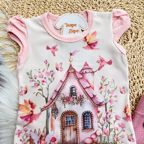 Conj. Blusa Casinha Encantada e Short em Linho - Rose