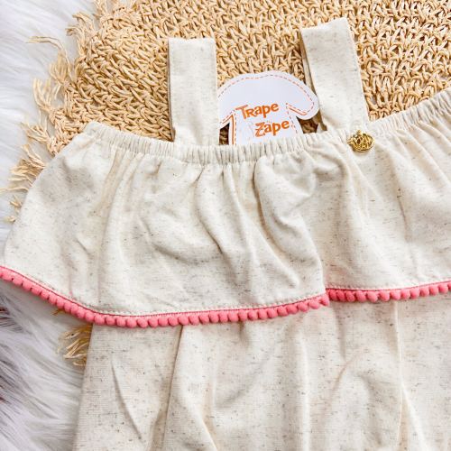 Conj. Blusa Ciganinha e Short Saia Versa - Rosa e Off White