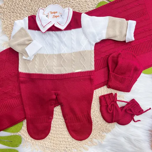  Saída de Maternidade Nicolas - Vermelho e Bege 