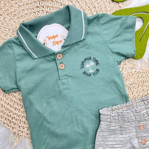 Conj. Camisa Gola Polo Summer Time e Bermuda - Verde e Mescla