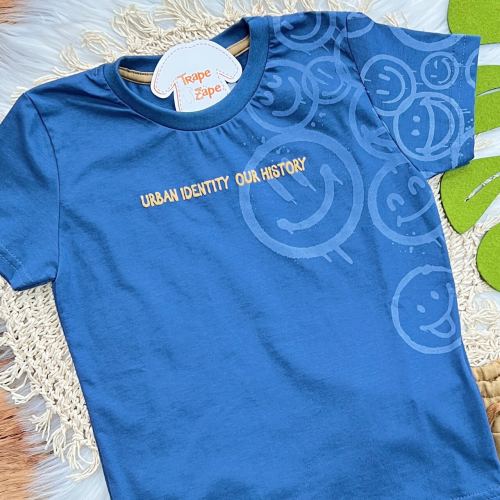 Conj. Camiseta Urban Identy Our History e Bermuda - Azul Jeans e Caramelo