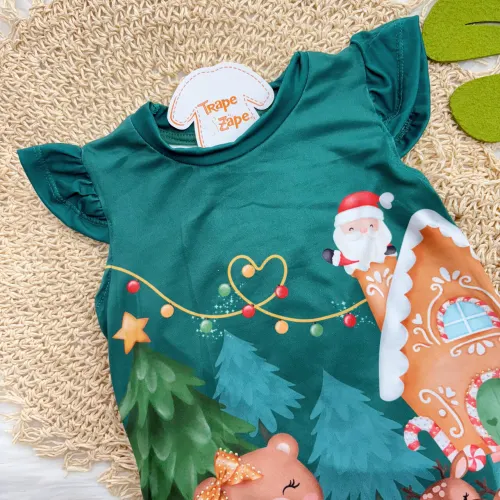  Vestido Ursinha com Renas e Papai Noel - Verde