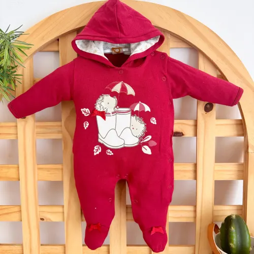 Macacão Trape Zape com Capuz - Porco Espinho com Guarda Chuva - Bordo