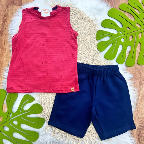 Conj. Regata Deserto e Bermuda - Vermelho e Marinho