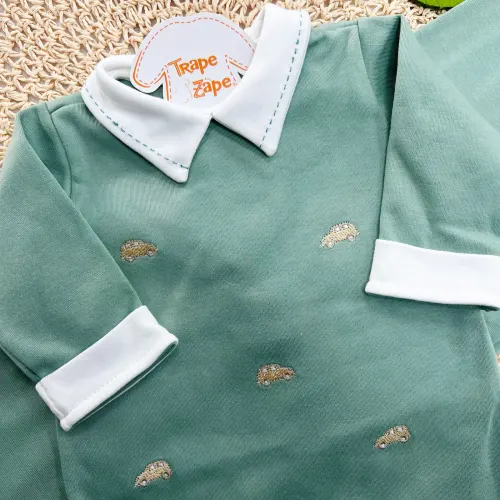 Saída de Maternidade Tricotil (Tricot 100% Algodão) - Verde Carrinhos