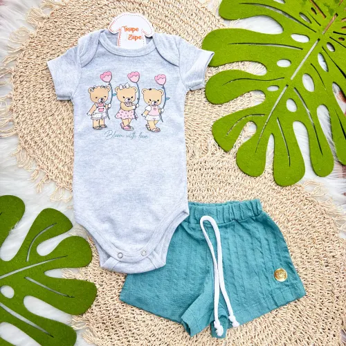 Conj. Body Bloom with Love e Short - Mescla e Verde