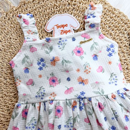 Vestido Midi Jardim Colorido - Off White