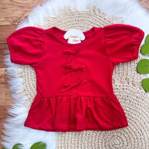 Conj. Batinha Três Lacinhos e Short Ana Bola - Vermelho