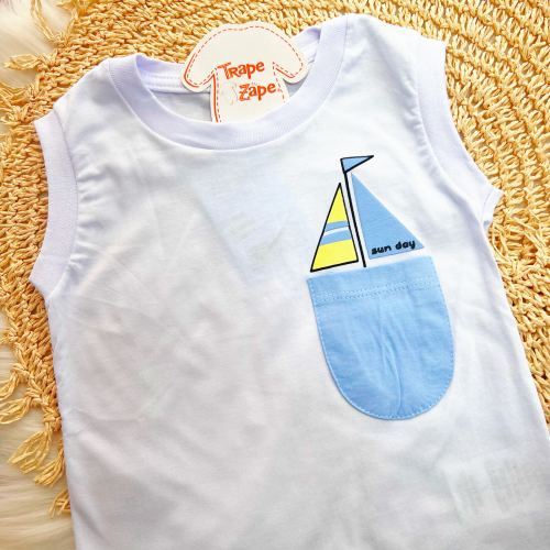Conj. Regata Sun Day e Bermuda Barquinhos - Branco e Azul Bebê