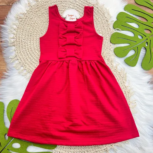 Vestido Ana Bola com Três Laços - Vermelho