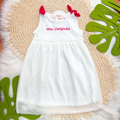  Vestido Mini Cerejinha - Off White e Vermelho