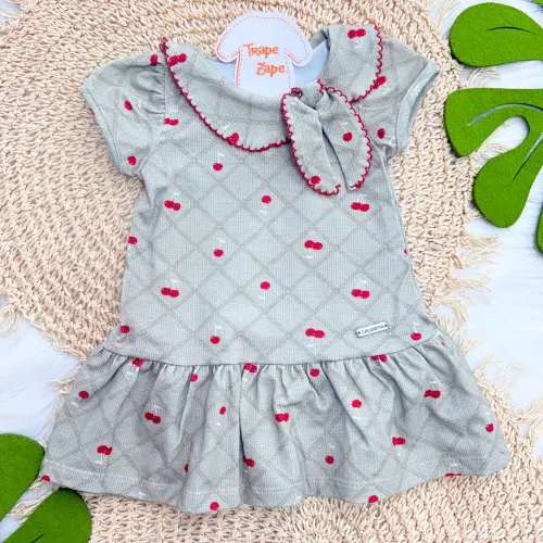 22/08 Vestido Cerejinha com Gola Retrô - Verde