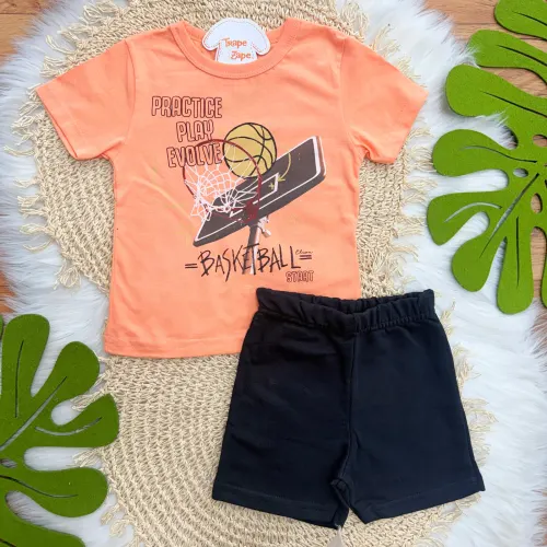 Conj. Camiseta Practice Play Evolve e Bermuda - Laranja e Preto