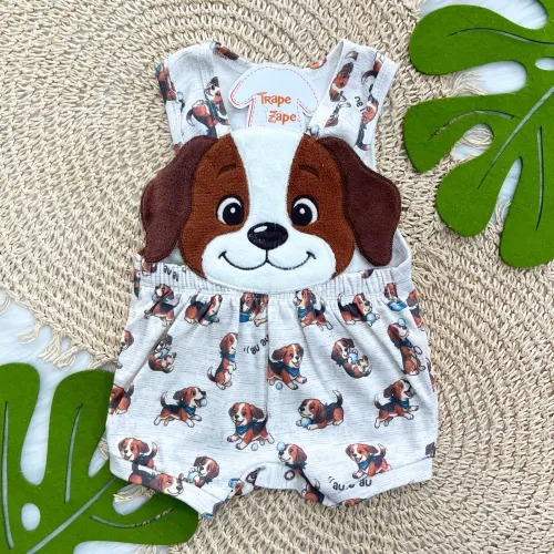Banho de Sol Bordado - Ursinho - Cachorrinho - Marrom