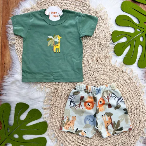 Conj. Camiseta Girafa e Bermuda Safari - Verde