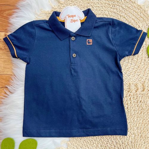 Conj. Camiseta Gola Polo Dino BG e Bermuda - Marinho e Mostarda