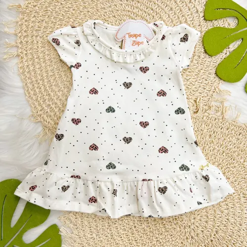 Vestido Manga Curta Corações de Oncinhas - Off White 