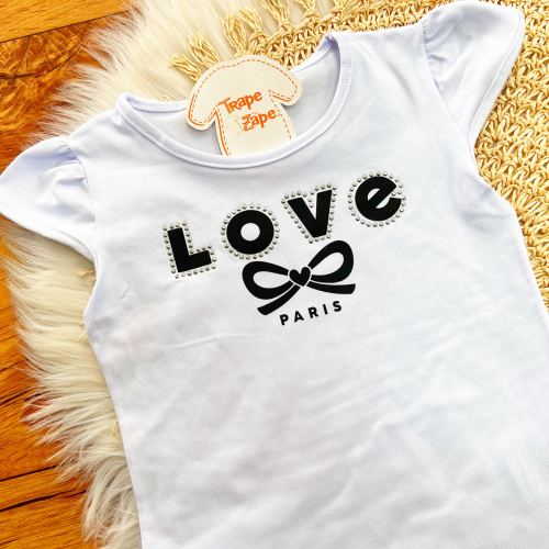 Conj. Blusa Love Paris e Short Saia - Branco e Preto
