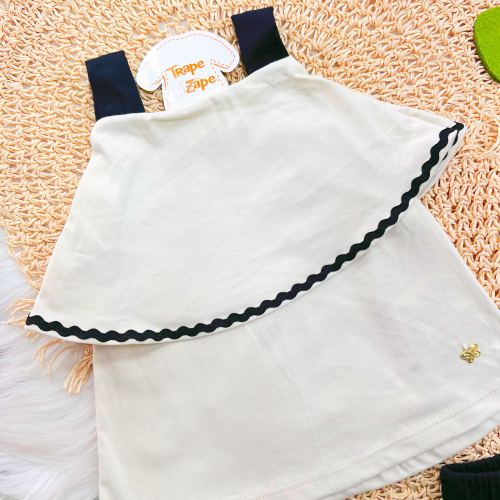 Conj. Regata com Babadinho e Short - Areia e Preto