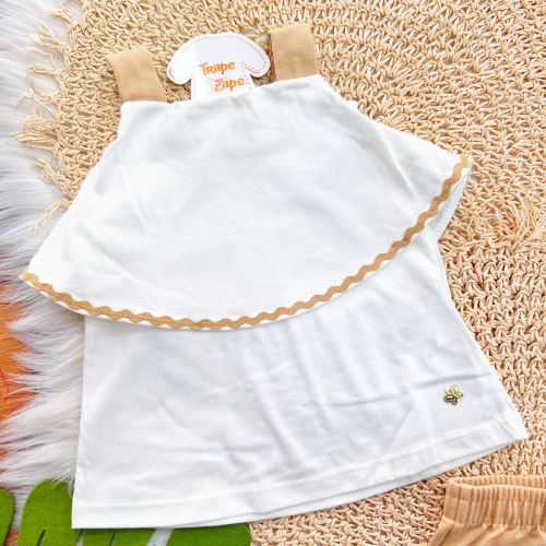 Conj. Regata com Babadinho e Short - Off White e Areia