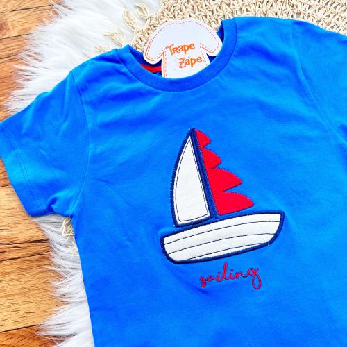 Conj. Camiseta Sailing e Bermuda em Linho - Azul e Areia