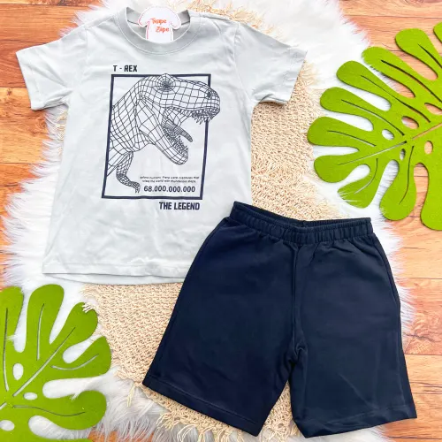 Conj. Camiseta T-REX e Bermuda - Cinza