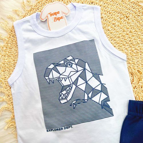 Conj. Regata Dino Explorer e Bermuda - Branco e Marinho